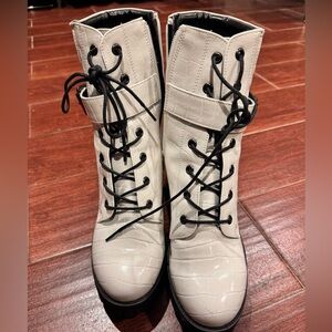 Madden Girl Heeled Laced Up COCO Boots  - white ! WORN ONCE